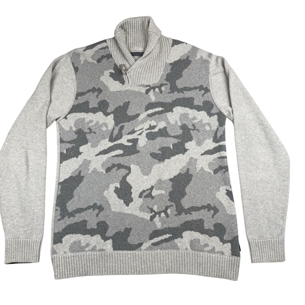 Sean John Sweater Mens XL Gray Camouflage Casual Knit Cowl Neck Hip Hop 90s